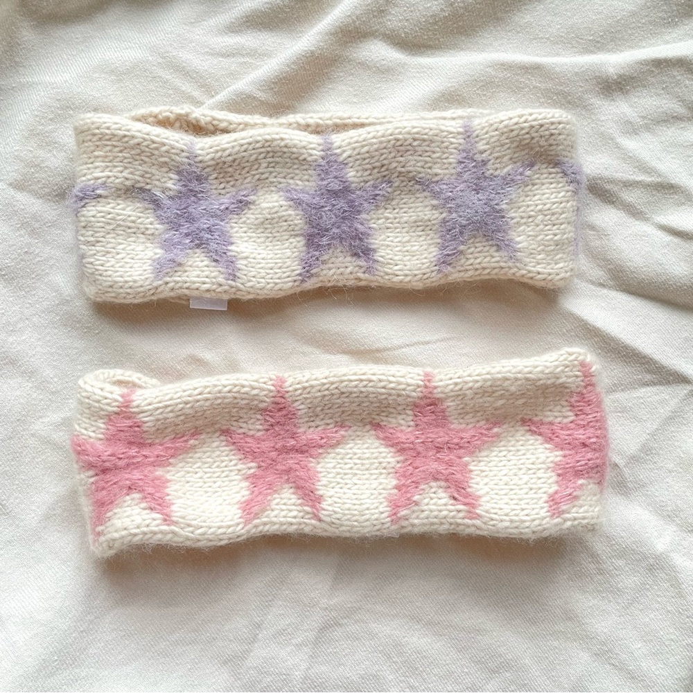 Hand knit Crochet Star Headband Set of 2